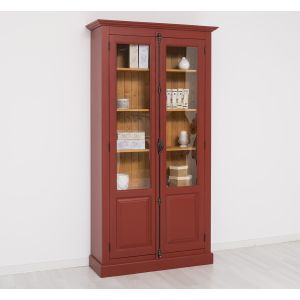 Vitrina cu 2 usi, Nuc Mediu, Lemn masiv, 2 Straturi de culori Antichizat, 110x40x210cm