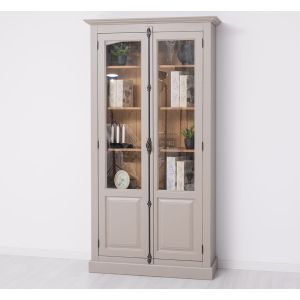 Vitrina cu 2 usi, Stejar Maro Închis, Lemn masiv, 2 Straturi de culori Antichizat, 110x40x210cm
