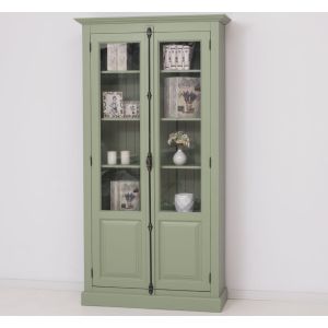 Vitrina cu 2 usi, Verde Măsliniu, Lemn masiv, 2 Straturi de culori Antichizat, 110x40x210cm