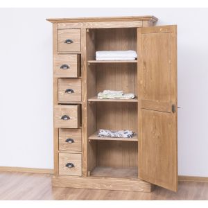 Dulap alimente 6 sertare, Finisaj Stejar Maro inchis, Lemn Masiv Brad, Colectia Rustic