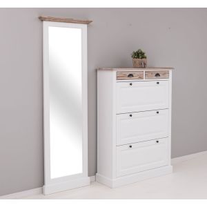 Set mobilier hol - Pantofar 3 usi 2 sertare, Oglinda inalta hol, Finisaj Alb Pur, Lemn Masiv