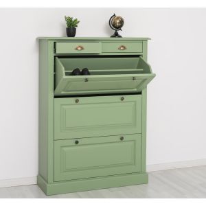Pantofar 3 usi 2 sertare, Finisaj Verde Masliniu, Lemn Masiv Brad, Colectia Rustic