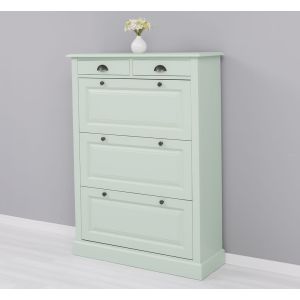 Pantofar 3 usi 2 sertare, Finisaj Verde Menta, Lemn Masiv Brad, Colectia Rustic