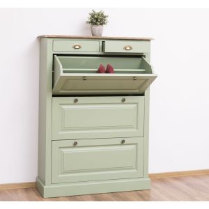 Pantofar 3 usi 2 sertare, Finisaj Verde Masliniu, Lemn Masiv Brad, Colectia Rustic