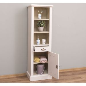 Raft baie 1 usa 1 sertar 2 rafturi, Finisaj Bej Gri Cald, Lemn Masiv Brad, Colectia Rustic
