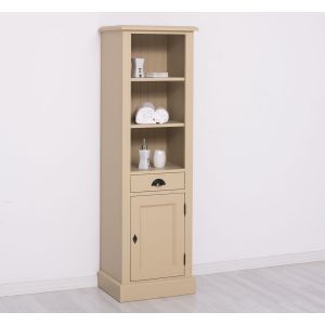 Raft baie 1 usa 1 sertar 2 rafturi, Finisaj Bej Gri Cald, Lemn Masiv Brad, Colectia Rustic