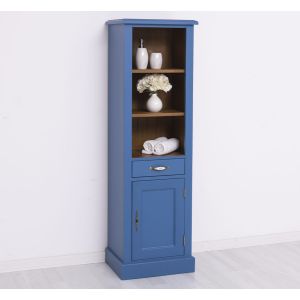 Raft baie 1 usa 1 sertar 2 rafturi, Finisaj Albastru Marin, Lemn Masiv Brad, Colectia Rustic