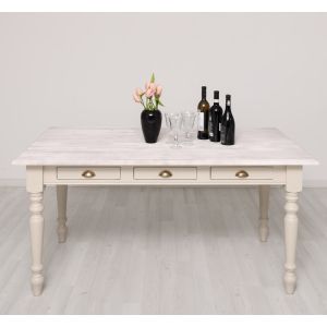 Masa sufragerie 160x90cm, Finisaj Bej Cald, Lemn Masiv Brad, Colectia Rustic