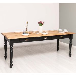 Masa sufragerie 210x90cm, Finisaj Negru Mat, Lemn Masiv Brad, Colectia Rustic