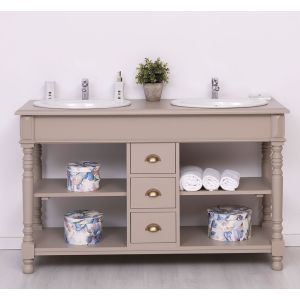 Mobilier baie 3 sertare picioare strunjite, Finisaj Natur, Lemn Masiv Brad, Colectia Rustic