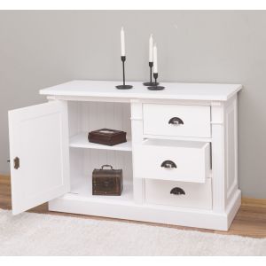 Bufet Bucatarie cu 1 usa, 3 sertare, Alb Pur, Lemn masiv, Alb 116x51x78cm