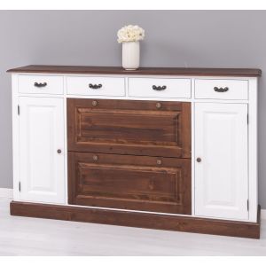 Comoda hol 2 usi 6 sertare, Finisaj Alb Pur, Lemn Masiv Brad, Colectia Rustic