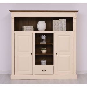 Biblioteca cu 2 usi, 1 sertar, Crem Vanilie, Colectia Directoire, Lemn Masiv, Blat Antichizat, Corp Antichizat, 160x39x160cm