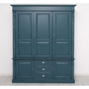 Dulap 5 usi si 3 sertare, Finisaj Gri Albastru inchis, Lemn Masiv Brad, Colectia Rustic