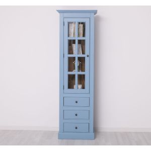 Vitrina cu 1 usa sticla, 3 sertare, Stejar Maro Închis, vopsit, 65x39x210cm