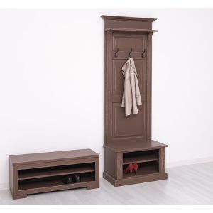Set mobilier hol - Cuier hol cu 2 rafturi deschise, Finisaj Maro inchis Rustic, Lemn Masiv