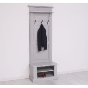 Cuier hol cu 2 rafturi deschise, Finisaj Gri Deschis Perlat, Lemn Masiv Brad, Colectia Rustic