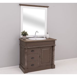 Dulap baie ornamental 3 sertare 1 usa, Finisaj Alb Pur, Lemn Masiv Brad, Colectia Rustic