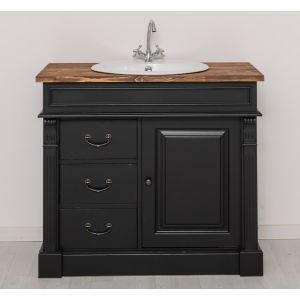 Dulap baie ornamental 3 sertare 1 usa, Finisaj Negru Mat, Lemn Masiv Brad, Colectia Rustic