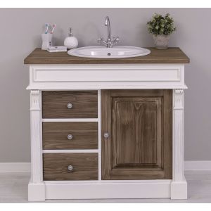 Dulap baie ornamental 3 sertare 1 usa, Finisaj Gri Mineral, Lemn Masiv Brad, Colectia Rustic