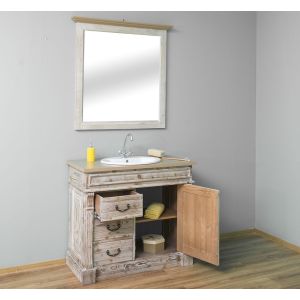 Dulap baie ornamental 3 sertare 1 usa, Finisaj Gri Lemn Vintage, Lemn Masiv Brad, Colectia Rustic