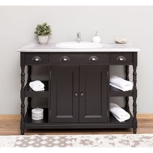 Dulap baie chiuveta ovala 2 usi 2 sertare, Finisaj Negru Mat, Lemn Masiv Brad, Colectia Rustic