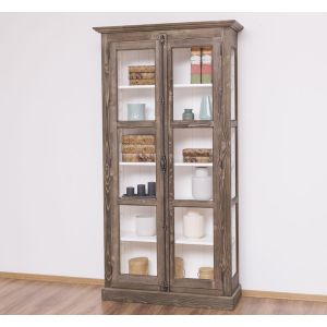 Vitrina sticla, 2 usi cu tija, Alb Pur, Antichizat, 109x40x210cm
