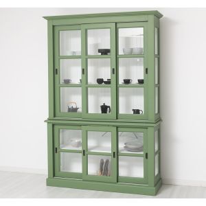 Dulap 3 usi glisante sticla, Finisaj Alb Pur, Lemn Masiv Brad, Colectia Rustic