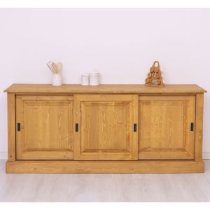 Dulap 3 panou glisant, Finisaj Nuc Mediu, Lemn Masiv Brad, Colectia Rustic