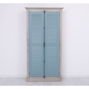 Dulap cremone 2 usi, Finisaj Albastru Gri Vintage, Lemn Masiv Brad, Colectia Rustic