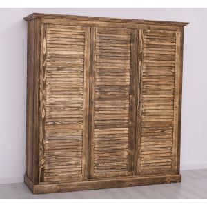 Dulap 3 usi, Finisaj Gri inchis, Lemn Masiv Brad, Colectia Rustic