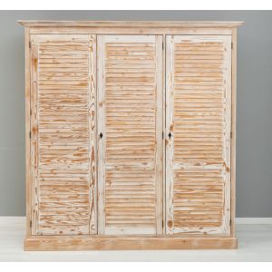 Dulap 3 usi, Finisaj Gri Lemn Vintage, Lemn Masiv Brad, Colectia Rustic