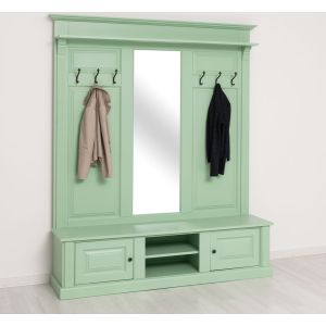 Cuier mare cu oglinda centrala, Finisaj Verde Menta, Lemn Masiv Brad, Colectia Rustic