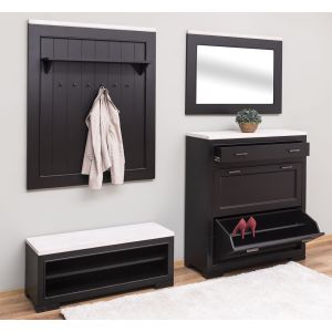 Set mobilier hol/living, Finisaj Negru Mat, Lemn Masiv Brad, Colectia Rustic