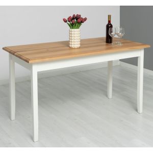 Masa sufragerie 140x70cm, Finisaj Alb Vintage, Lemn Masiv Brad, Colectia Rustic