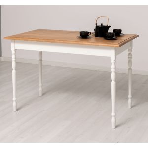 Masa picioare strunjite 120x70cm, Finisaj Alb Vintage, Lemn Masiv Brad, Colectia Rustic