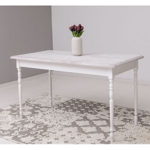 Masa picioare strunjite 140x70cm, Finisaj Alb Pur, Lemn Masiv Brad, Colectia Rustic