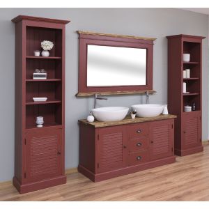 Set mobilier baie - Oglinda cu rama mare, Finisaj Rosu Bordeaux, Lemn Masiv