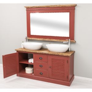 Set mobilier baie - Oglinda cu rama mare, Finisaj Rosu Bordeaux, Lemn Masiv