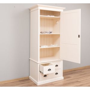 Dulap 1 usa 2 sertare, Finisaj Crem Vanilie, Lemn Masiv Brad, Colectia Rustic