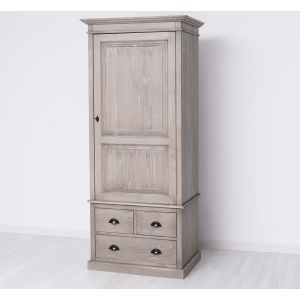 Dulap 1 usa 2 sertare, Finisaj Gri Fumuriu, Lemn Masiv Brad, Colectia Rustic