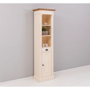 Raft baie 1 usa 1 sertar spatiu deschis, Finisaj Crem Vanilie, Lemn Masiv Brad, Colectia Rustic