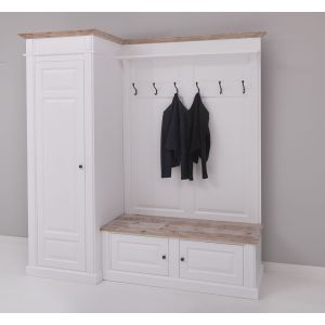 Dulap hol cu pantofar si cuier - stanga, Finisaj Alb Pur, Lemn Masiv Brad, Colectia Rustic