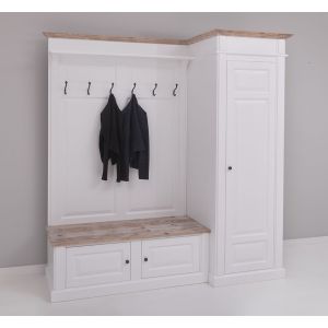 Dulap hol cu pantofar si cuier - dreapta, Finisaj Alb Pur, Lemn Masiv Brad, Colectia Rustic