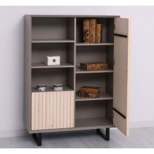 Bufet 2 usi, Finisaj Gri Mineral, Lemn Masiv Brad, Colectia Rustic