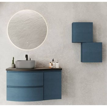 Set Mobilier Baie, Masca, Lavoar/Chiuveta si Oglinda 110cm Albastru, Colectia Cosa Moderna