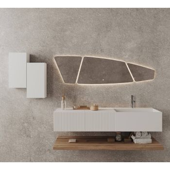 Set Mobilier Baie, Masca, Lavoar/Chiuveta si Oglinda 150 cm x 42 cm, Riflaj Alb Mat, Colectia  Romantica