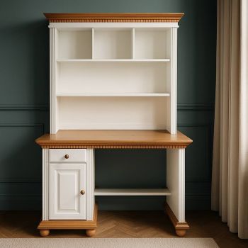 Birou lemn masiv  cu biblioteca suprapozabila Colectia Artwood, alb/natur 125.5 x 65 x 196 cm