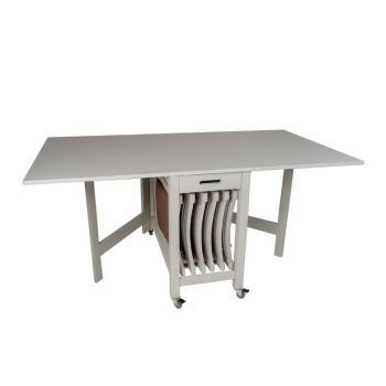 Masa plianta de culoare Alba cu 6 scaune pliante