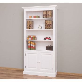 Biblioteca cu 2 usi, Alb Pur, Periat, Vopsit vintage, 109x39x210cm